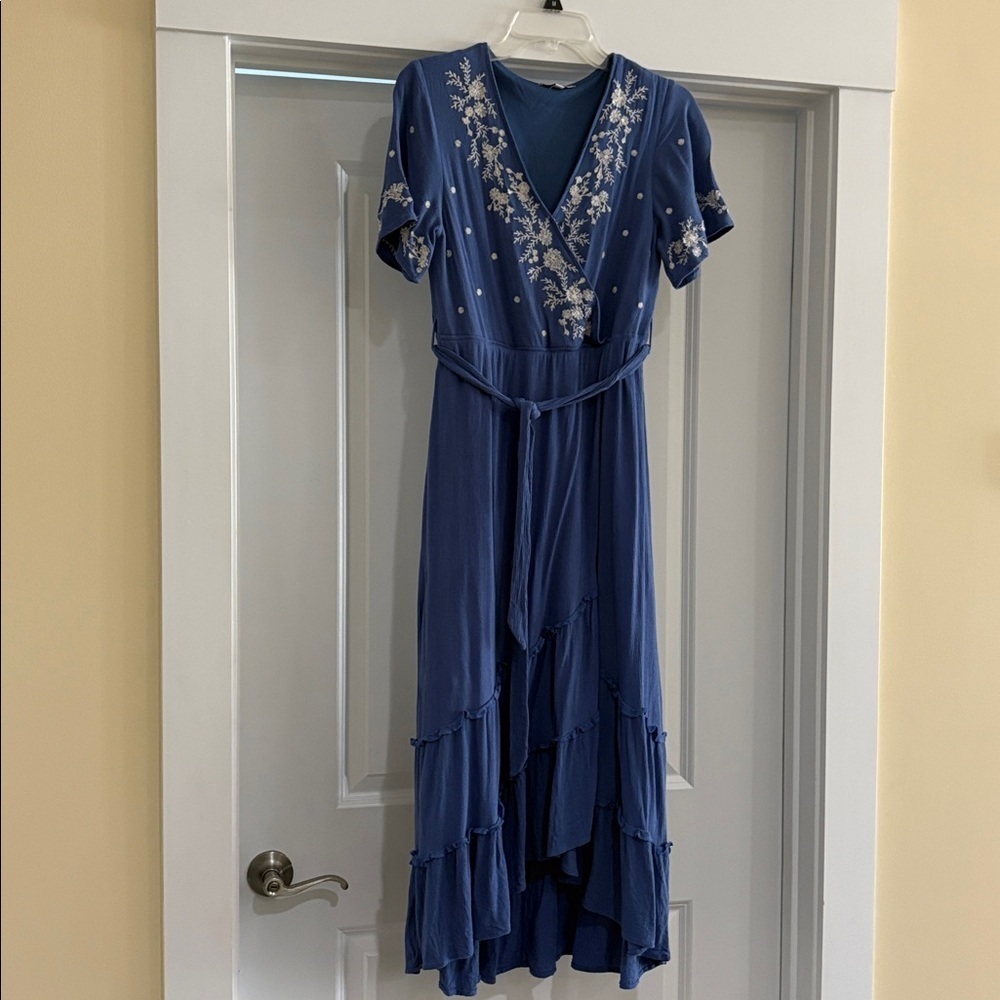 Baltic born maxi dress. Faux wrap. Embroidery. Lined. Small.